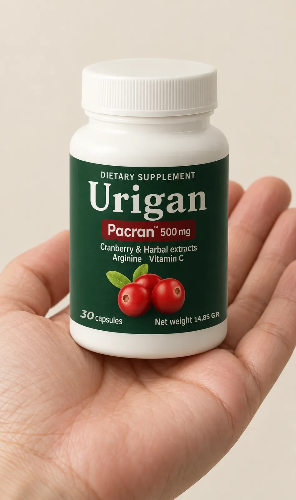 Urigan — opakowanie w dłoni