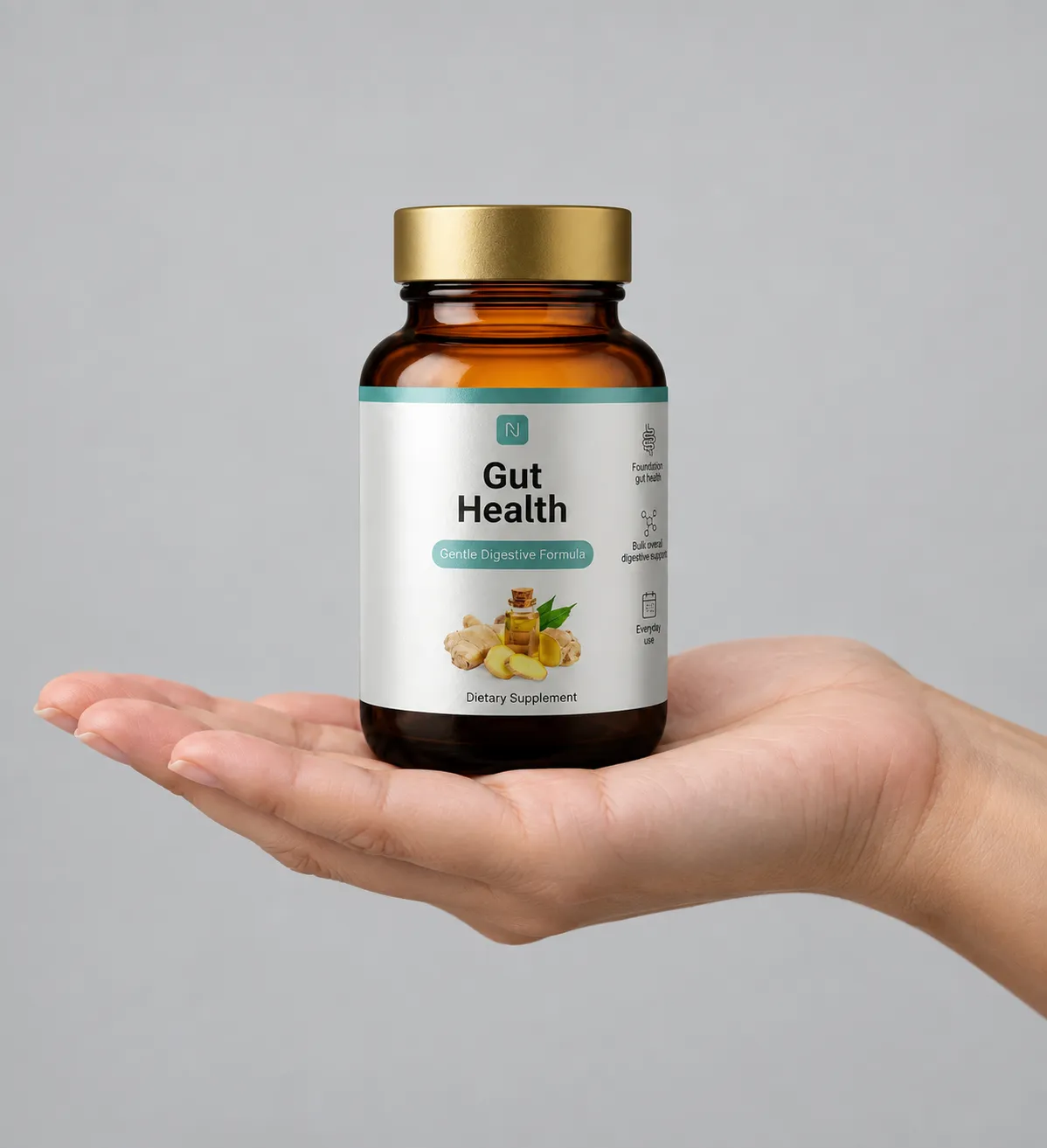 Gut health — opakowanie w dłoni