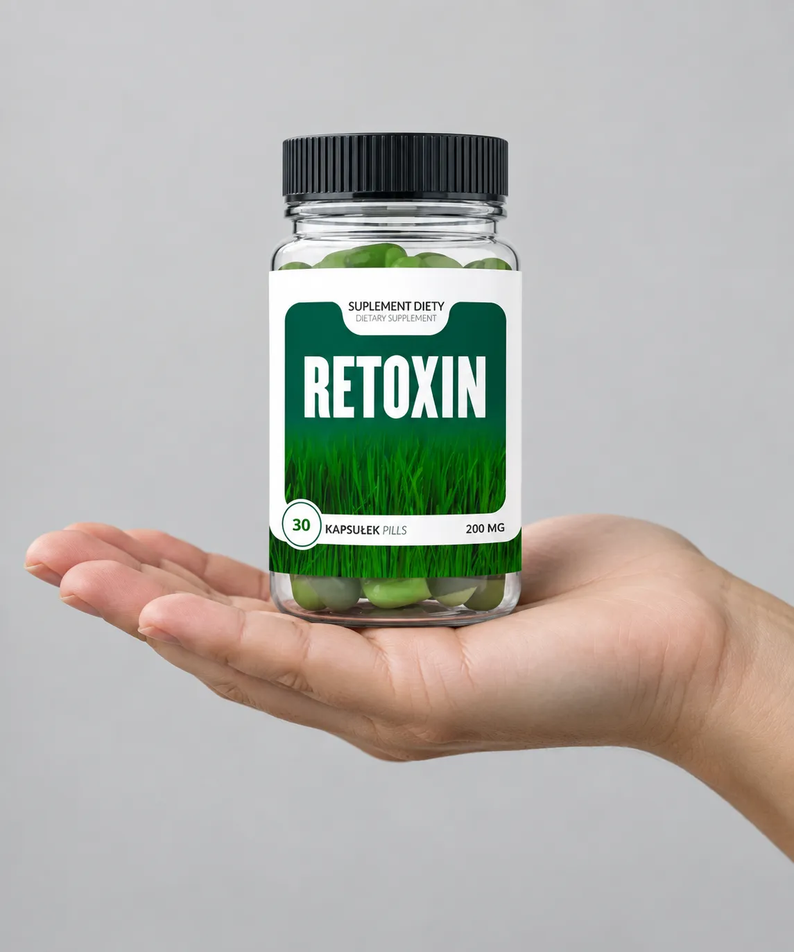 Retoxin — opakowanie w dłoni