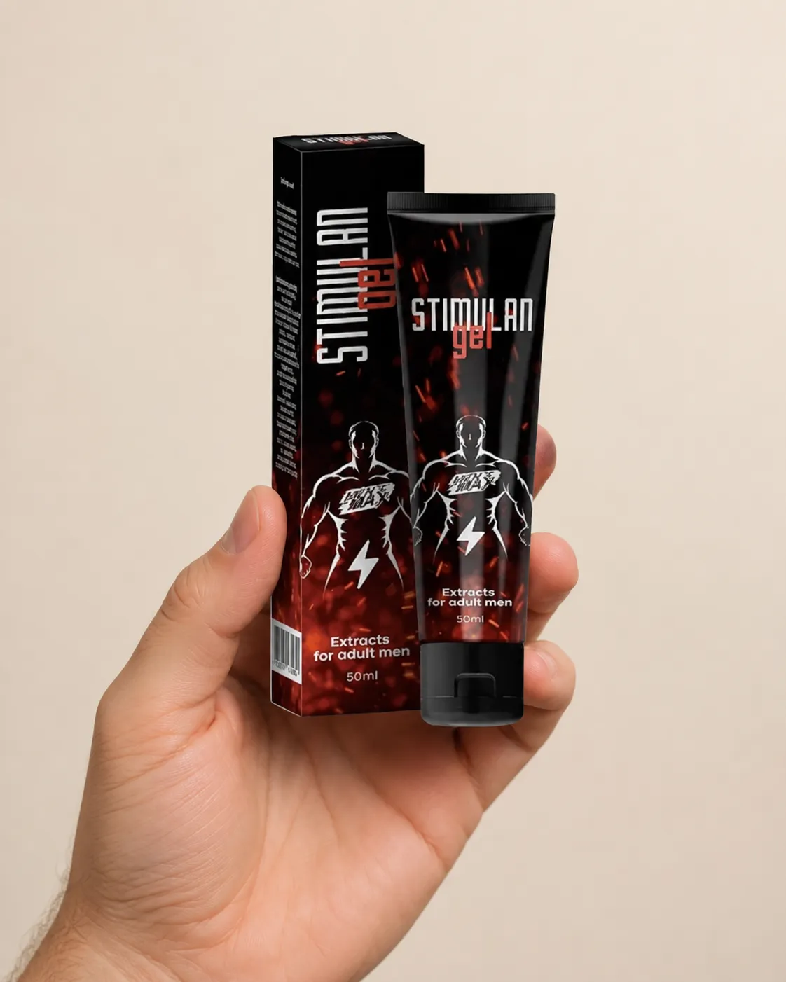 Stimulan Gel — opakowanie w dłoni