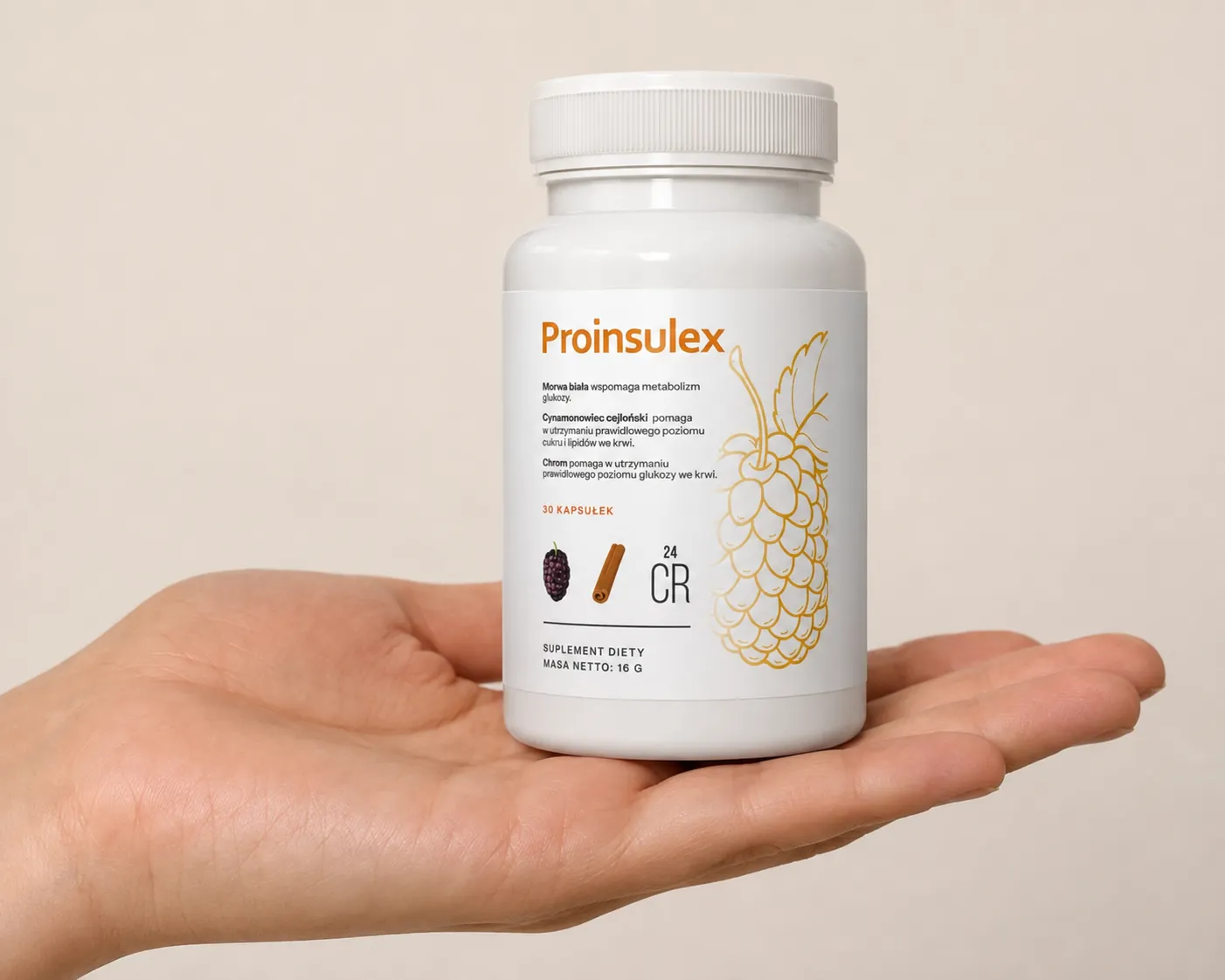 Proinsulex — opakowanie w dłoni